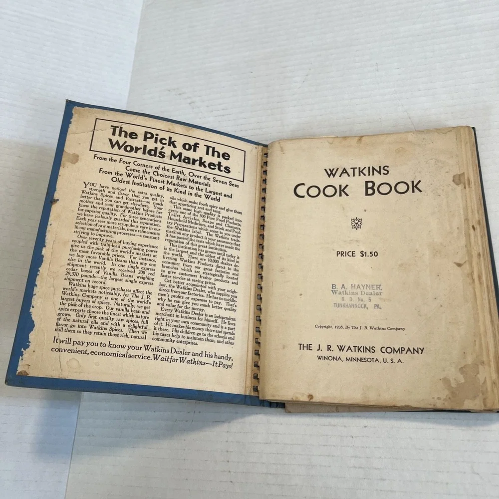 VTG Watkins Illustrated Spiral Bound Cook Book 1938 Winona Minnesota Original